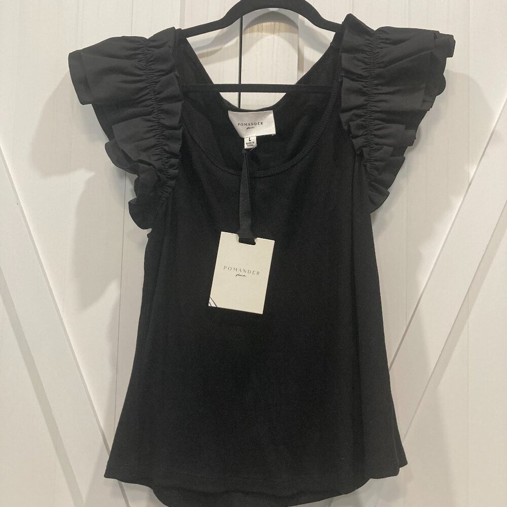 Tuckernuck Pomander Place Black Ruffle Rita Top Size L
